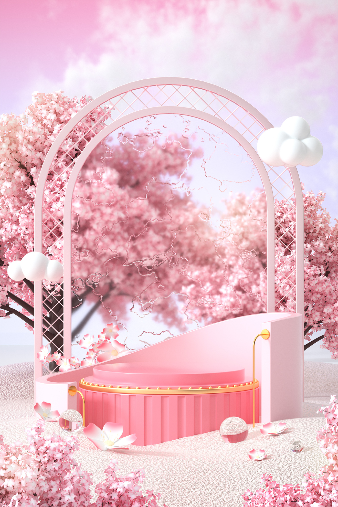 春天春季粉色樱花电商展台c4d模型渲染工程