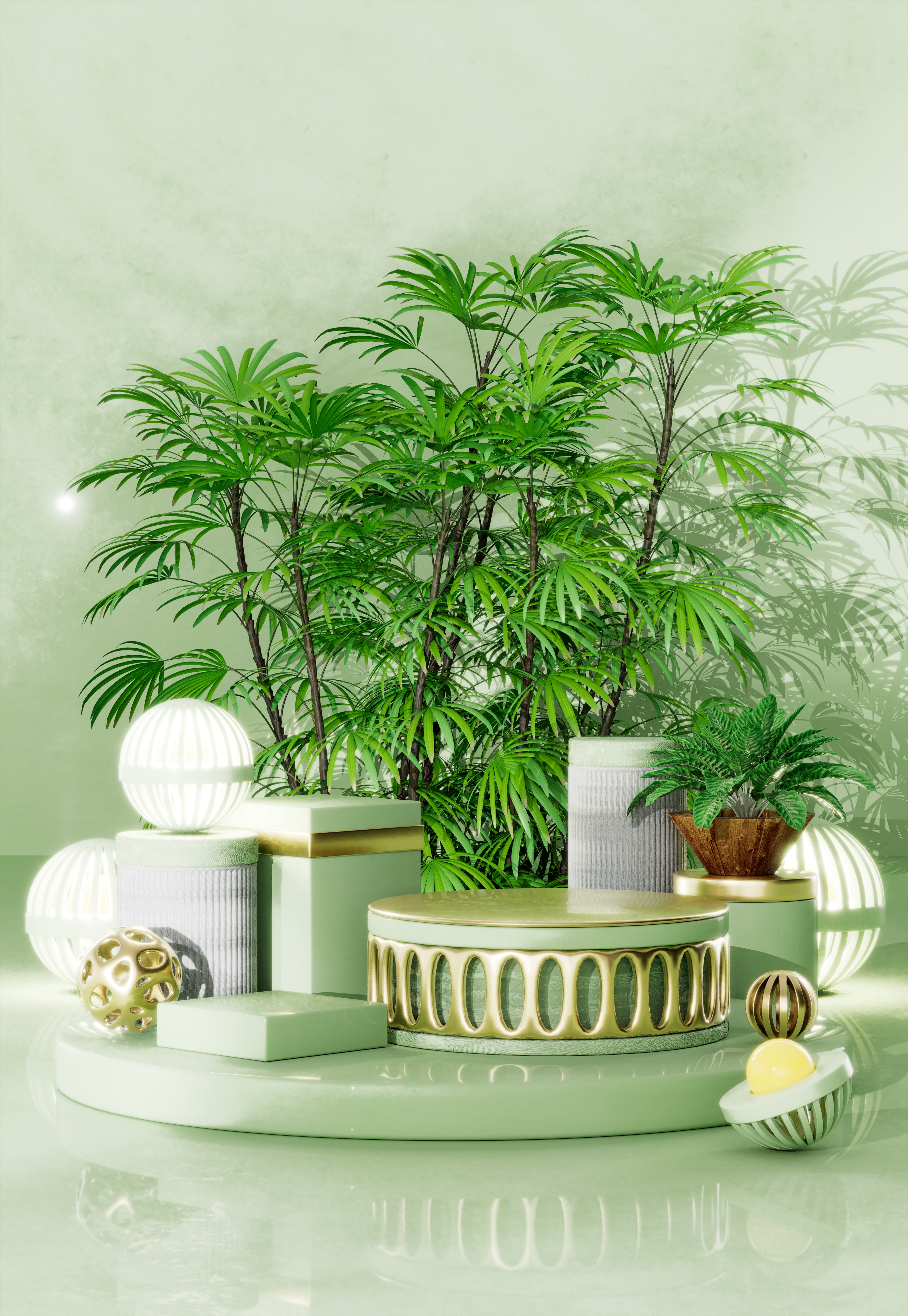 电商绿色小清新展台背景渲染工程