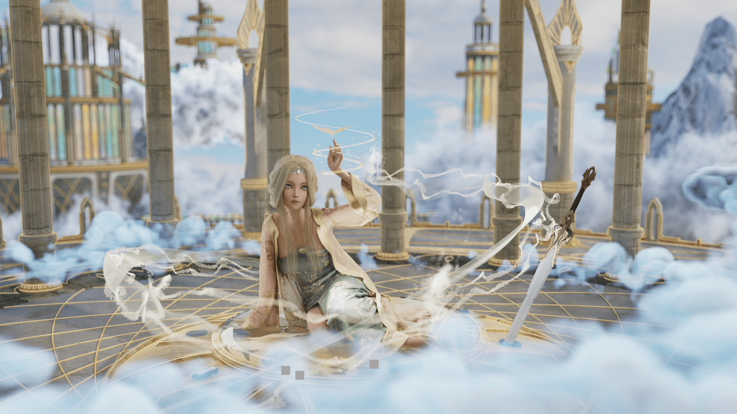 中国风云端少女c4d渲染工程